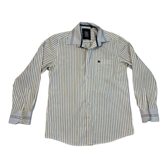 TM Exposure Men's Medium White & Blue Button Down Dress Shirt - Picture 1 of 14